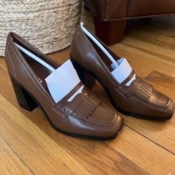 Marc Fisher Shoes - Marc Fisher Hamish Block Heel Loafer, Size 6.5, Brown, Brand New Never Worn